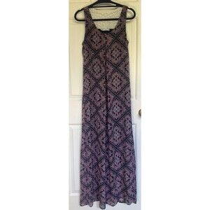 Maurices Navy Pink Lace Accent Maxi Dress Small Floral Boho Sleeveless Summer